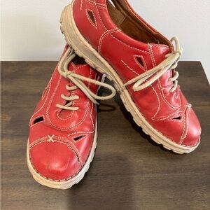 Casual Red Leather Women's Loafers sz 41